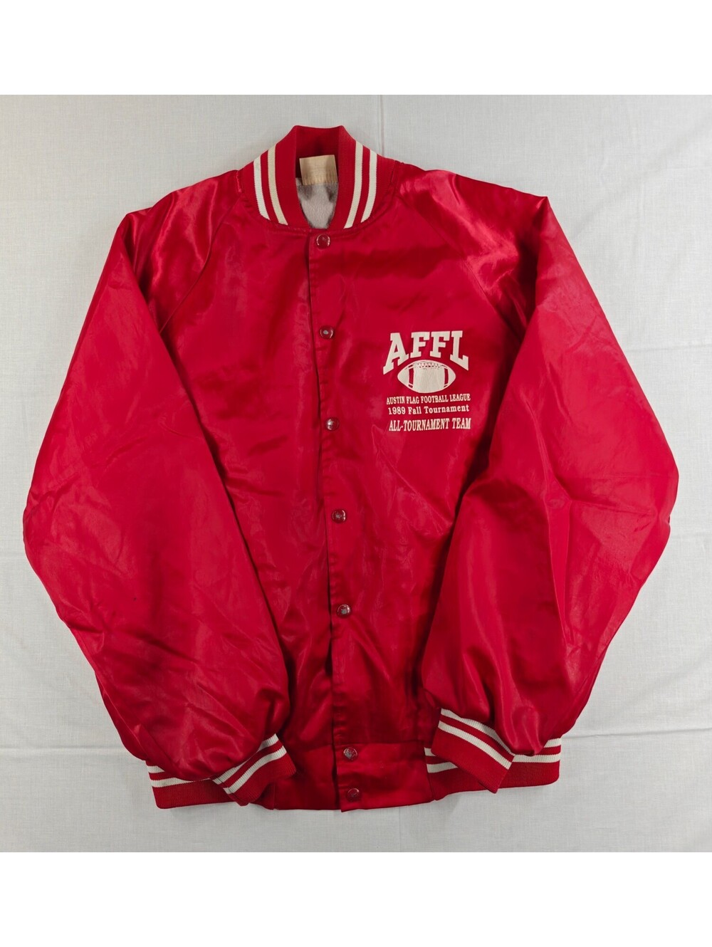 Vintage Auburn Sportswear Red Satin Varsity Jacket XL - AFFL 1989 Fall Football